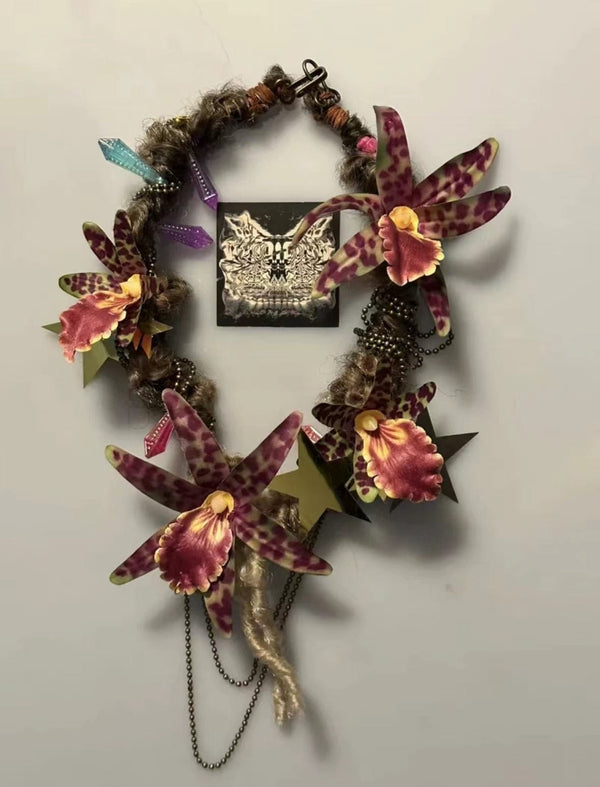 mini purple orchids handmade necklace-Strangefruit-APOC STORE