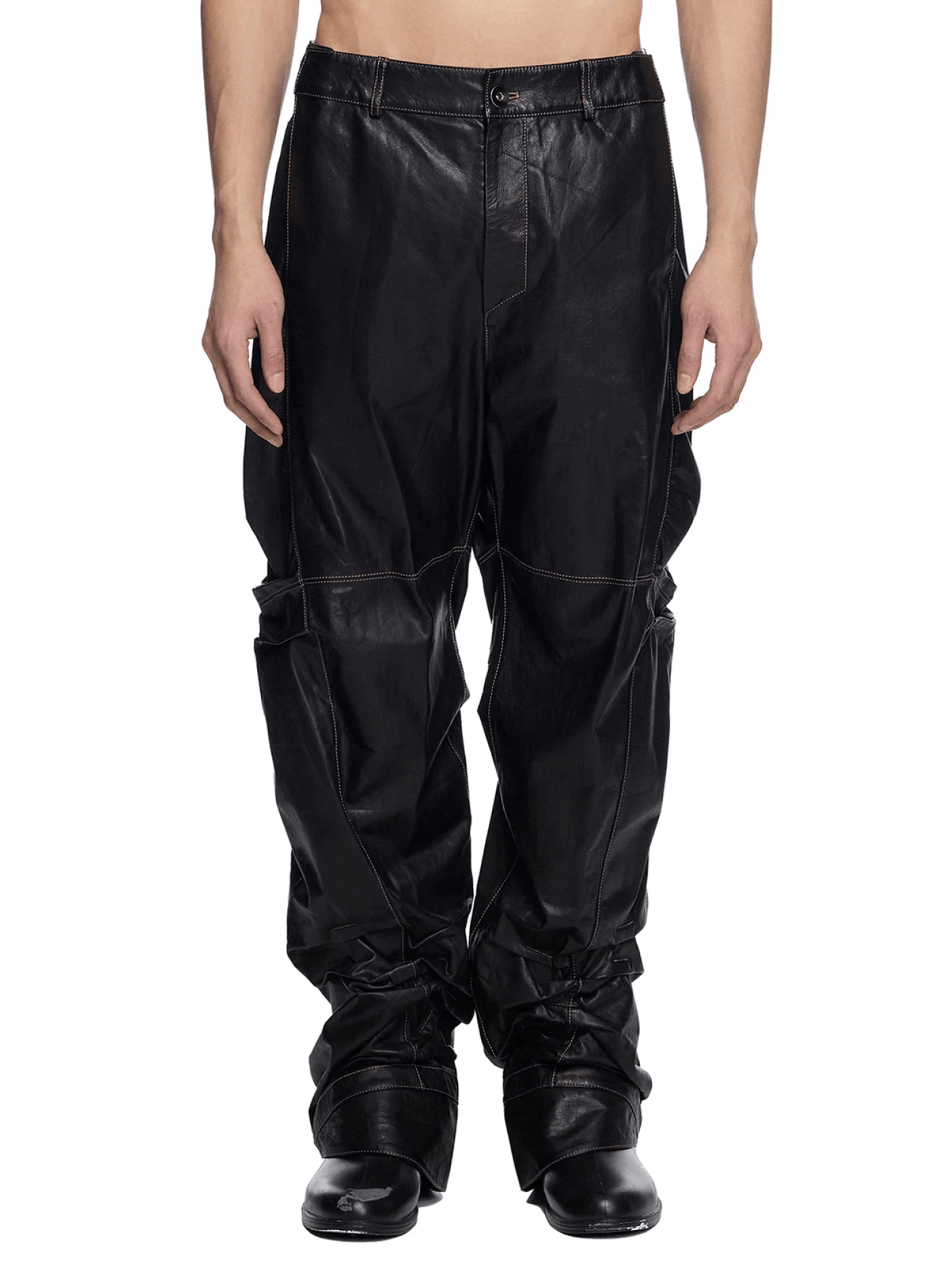 Gathered Leather Pants-XIMONLEE-APOC STORE