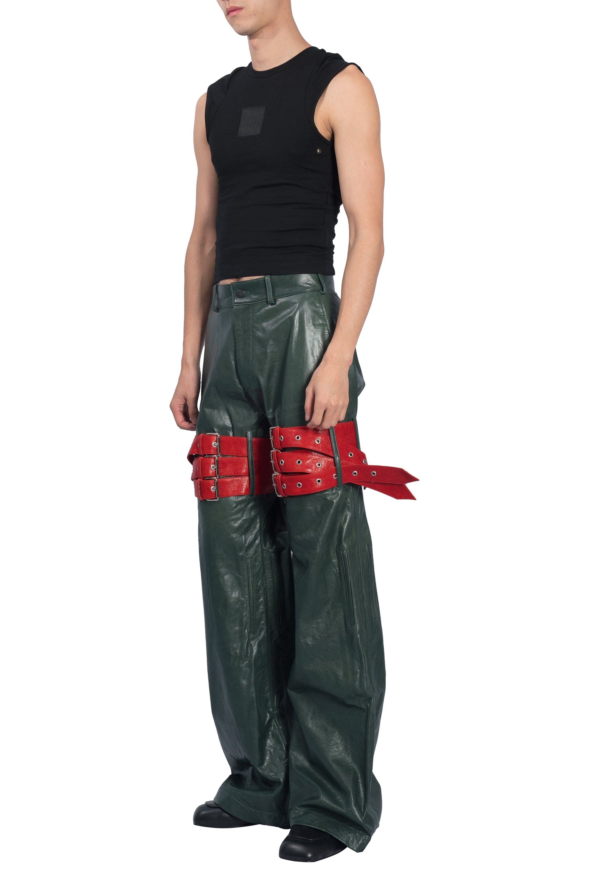 Belted Combat Leather Pants-XIMONLEE-APOC STORE