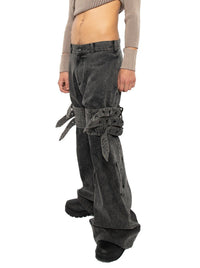 Stonewashed Belted Combat Pants-XIMONLEE-APOC STORE