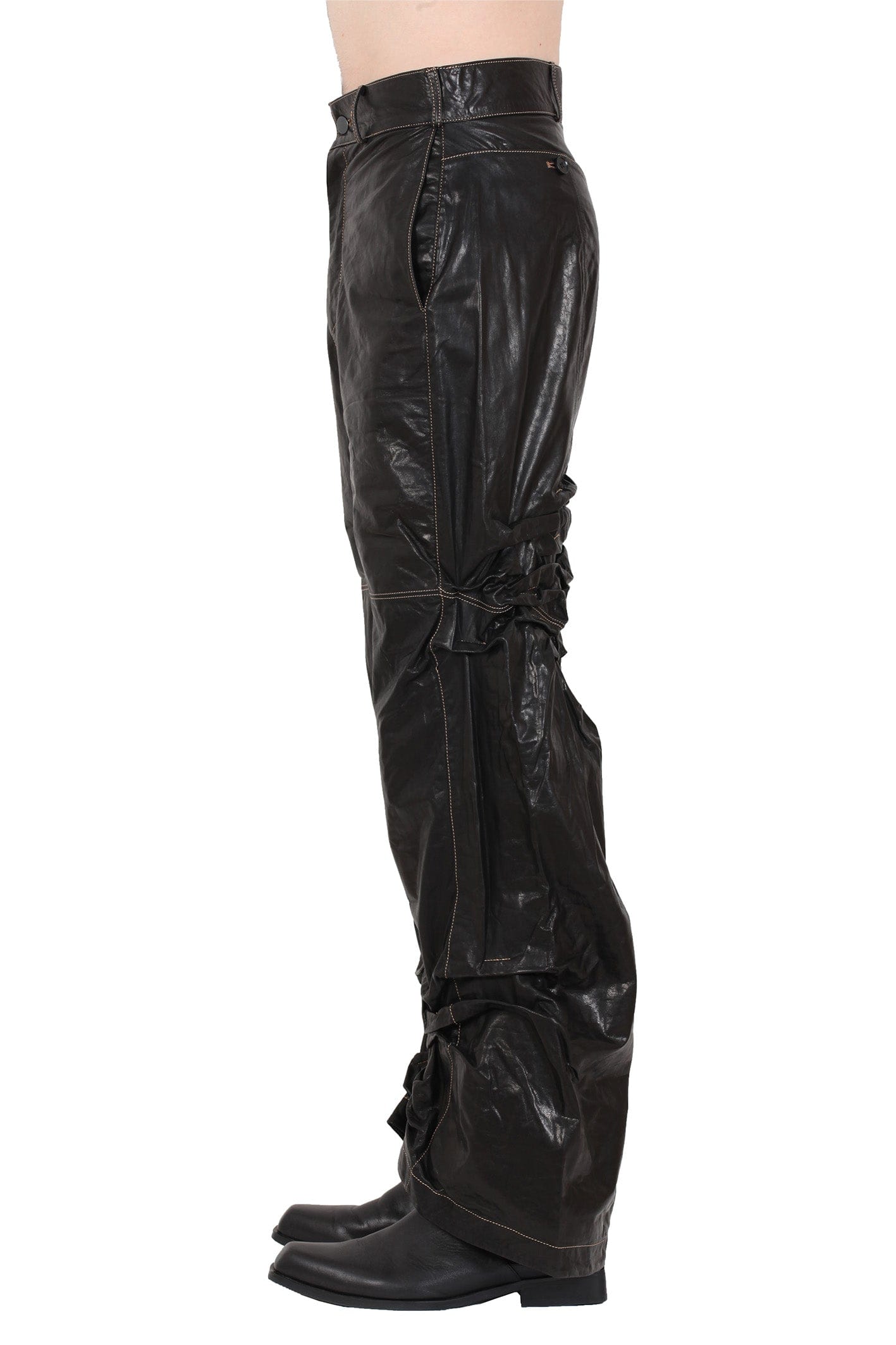 Creased Leather Pants-XIMONLEE-APOC STORE