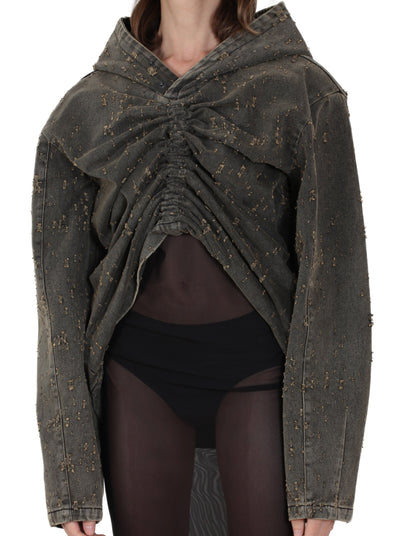 Distressed Cropped Hoodie-XIMONLEE-APOC STORE