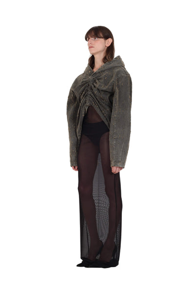 Distressed Cropped Hoodie-XIMONLEE-APOC STORE