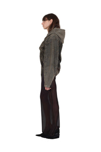 Distressed Cropped Hoodie-XIMONLEE-APOC STORE
