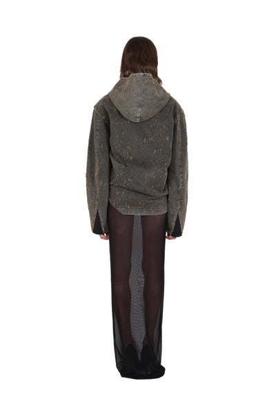 Distressed Cropped Hoodie-XIMONLEE-APOC STORE