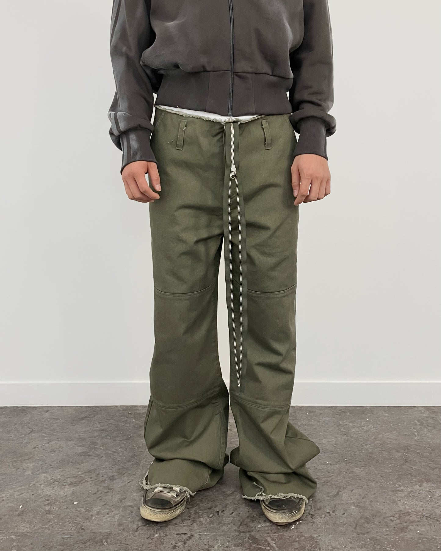 EXTENDED ZIP FLARE PANTS KHAKI-EGNARTS-APOC STORE