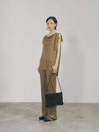 Khaki Tencel Jersey Raw Edge Asymmetric Cutting Top-arc us arkus-APOC STORE