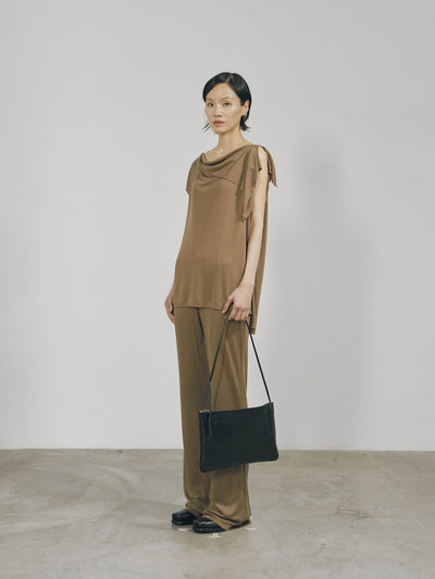 Khaki Tencel Jersey Raw Edge Asymmetric Cutting Top-arc us arkus-APOC STORE