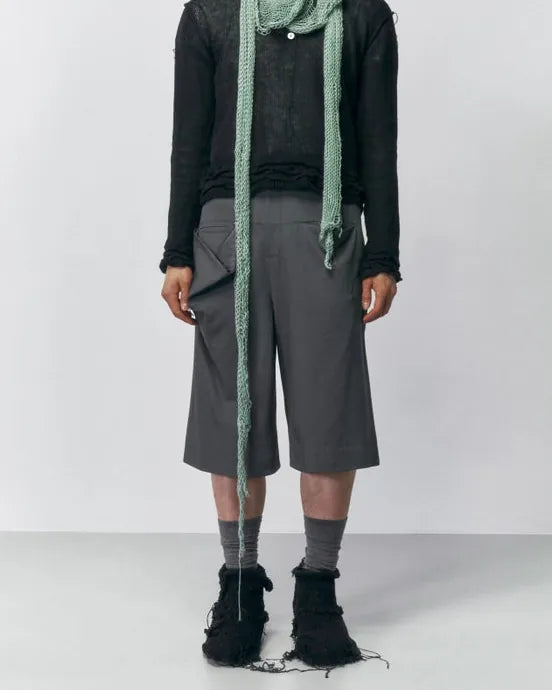 Draped Pocket Wool Shorts 001 _ Gray-Taekh-APOC STORE