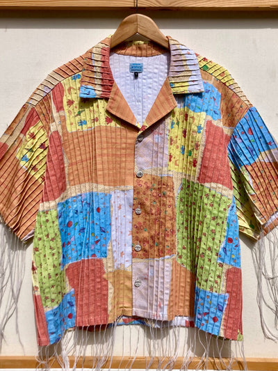 Pleated "Torn Patchwork" Print SHIRT-Jetpack Hom(m)e-APOC STORE