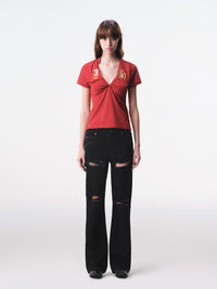 Red Knotted Deconstructed Polo Top-TRINITE Studio-APOC STORE