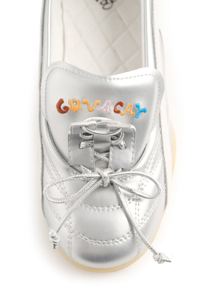 GO VACAY Tennis Ballerina Flats Silver-EMPTY BEHAVIOR-APOC STORE