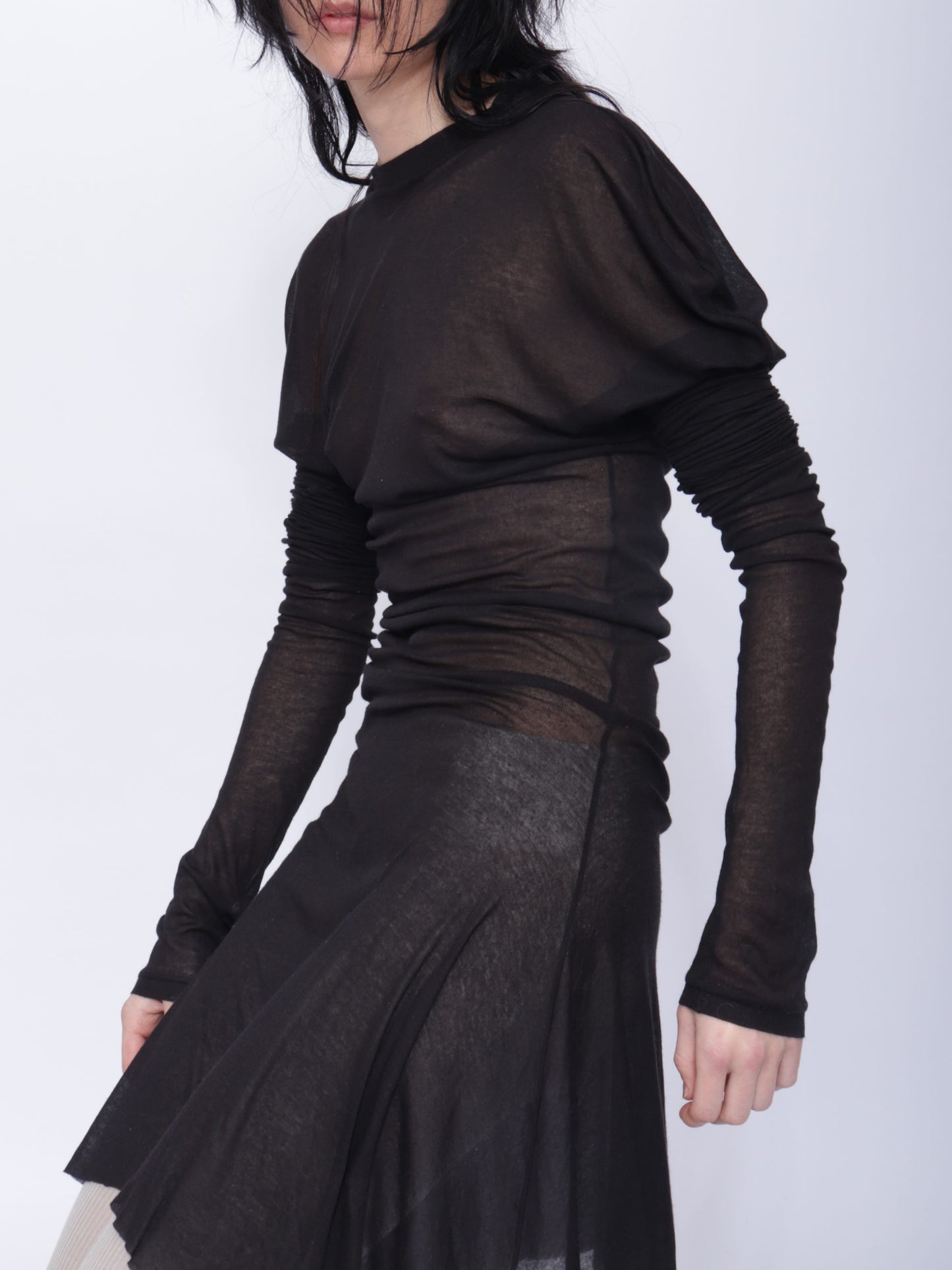 Dora Draped Long Sleeve Dress: Black