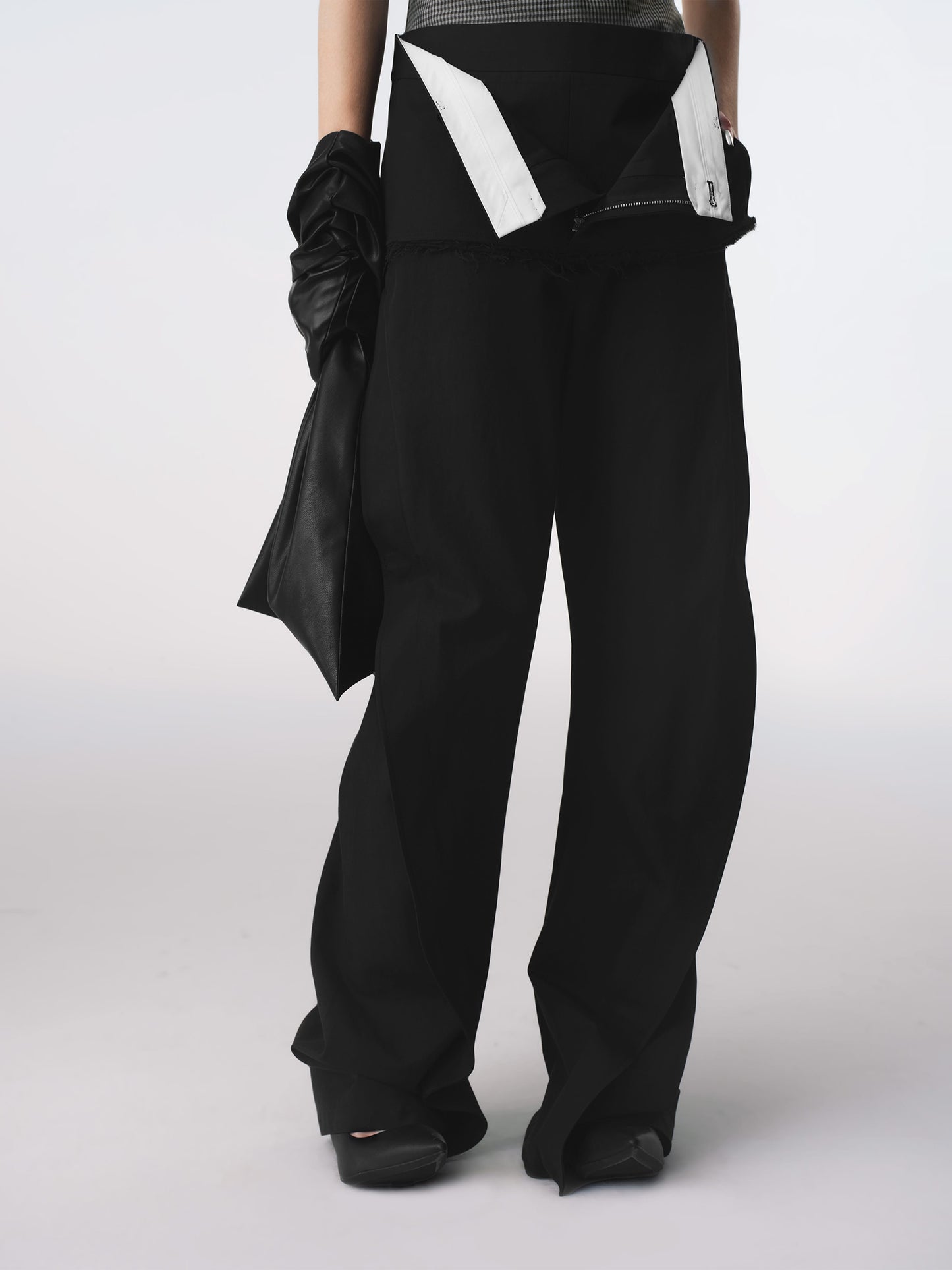 Black Utility Panel Curved Trousers-TRINITE Studio-APOC STORE