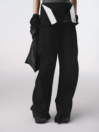 Black Utility Panel Curved Trousers-TRINITE Studio-APOC STORE