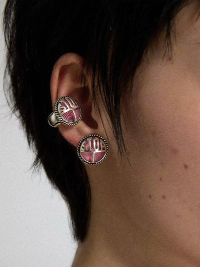 Pink Vintage Motorcycle Headlight Stud Earrings / Clips-TRINITE Studio-APOC STORE