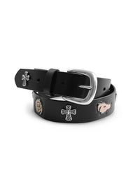 Black Embossed Portrait Leather Belt with Metal Studs-TRINITE Studio-APOC STORE
