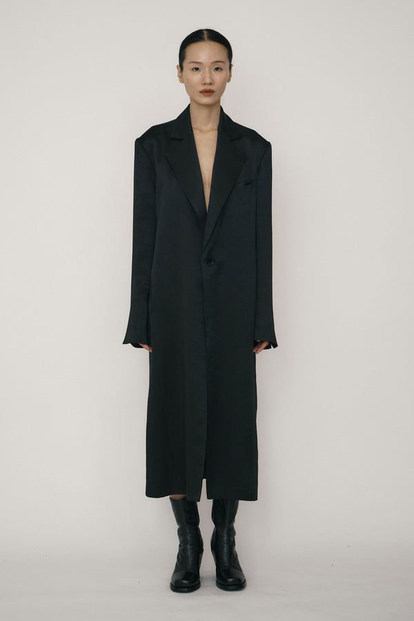 Black Satin Design Line Blazer Coat-arc us arkus-APOC STORE