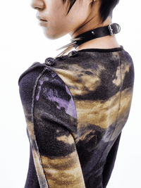 Printed Victorian-style Asymmetric Button Wool Cardigan-TRINITE Studio-APOC STORE