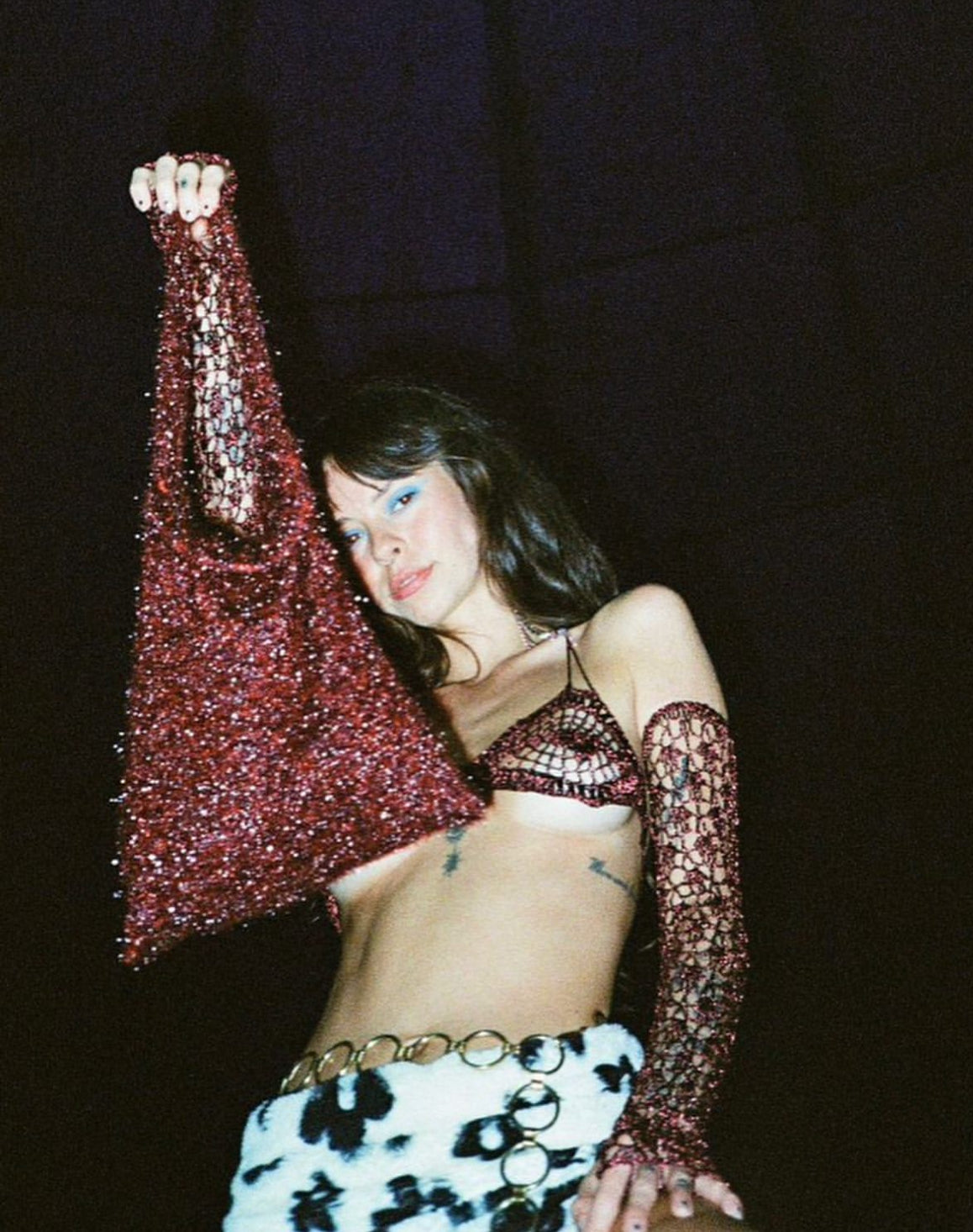 Fluffly knitted tote bag - Red-Raquel de Carvalho-APOC STORE