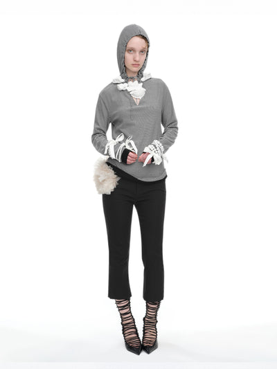 Black Metal Rivet Decorative Slightly Flared Capri Pants-TRINITE Studio-APOC STORE