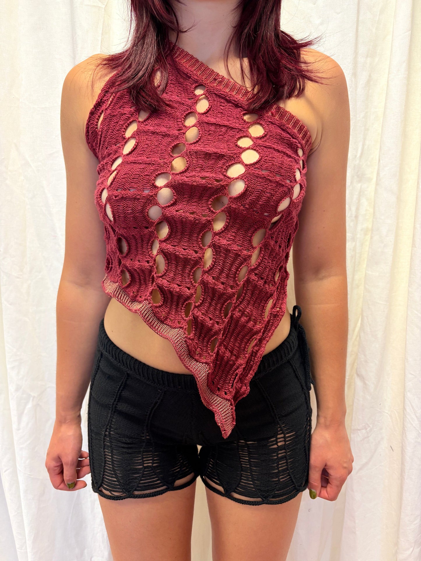 Asymmetrical Knit Top - Burgundy-Sania Parvez-APOC STORE