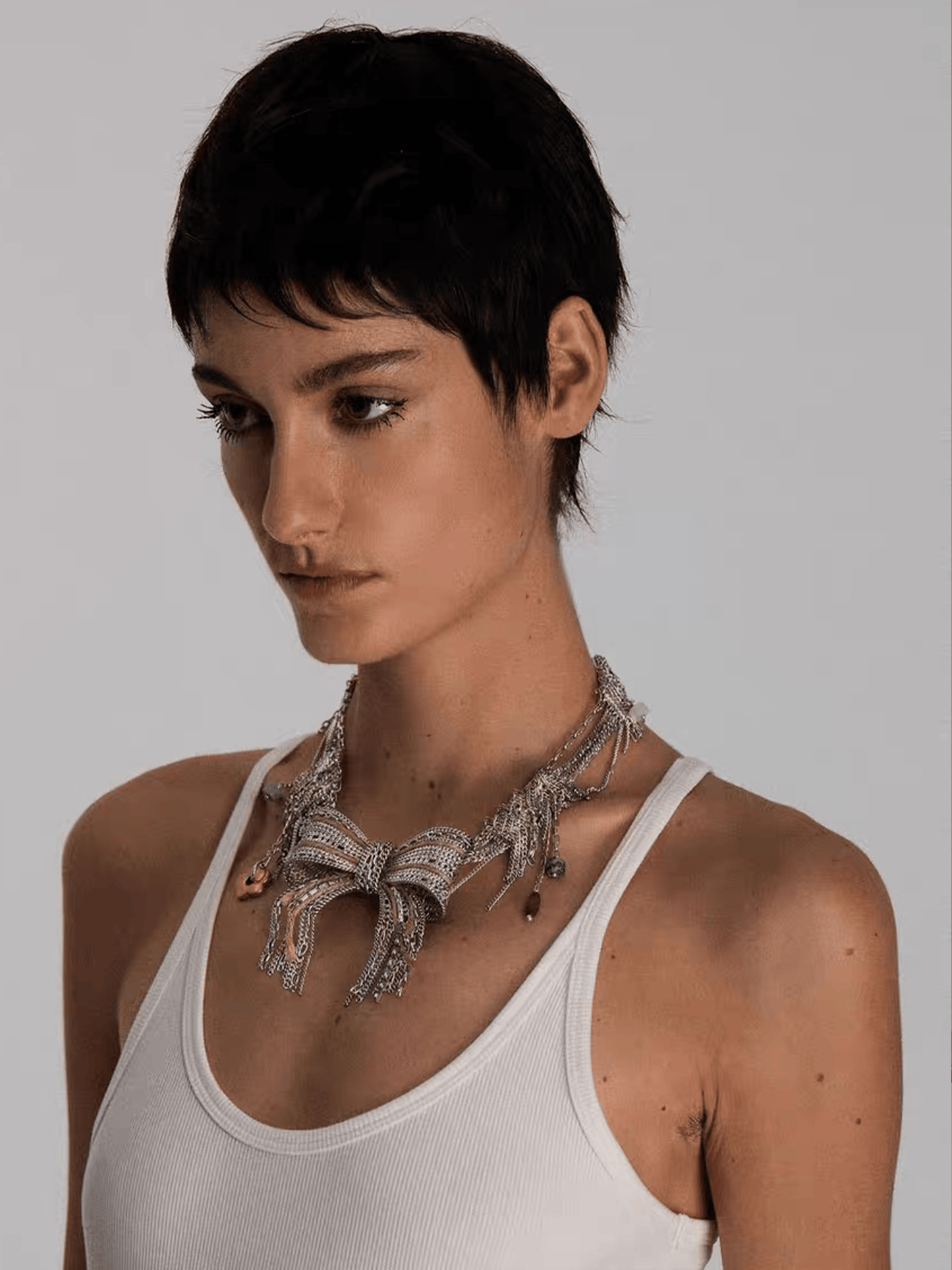 Vintage Silver Layered Chain Bow Choker-TRINITE Studio-APOC STORE