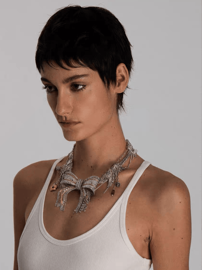 Vintage Silver Layered Chain Bow Choker-TRINITE Studio-APOC STORE
