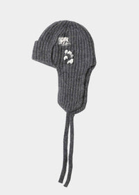 EARFLAP KNIT PATCH HAT GRAY-SAENGIN STUDIOS-APOC STORE