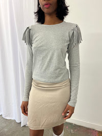 Grey Melange Fringe Long Sleeve-Melissa Tida-APOC STORE