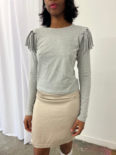 Grey Melange Fringe Long Sleeve-Melissa Tida-APOC STORE