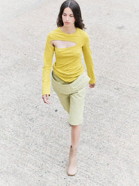 Sling Denim Shorts Lime-René Scheibenbauer-APOC STORE