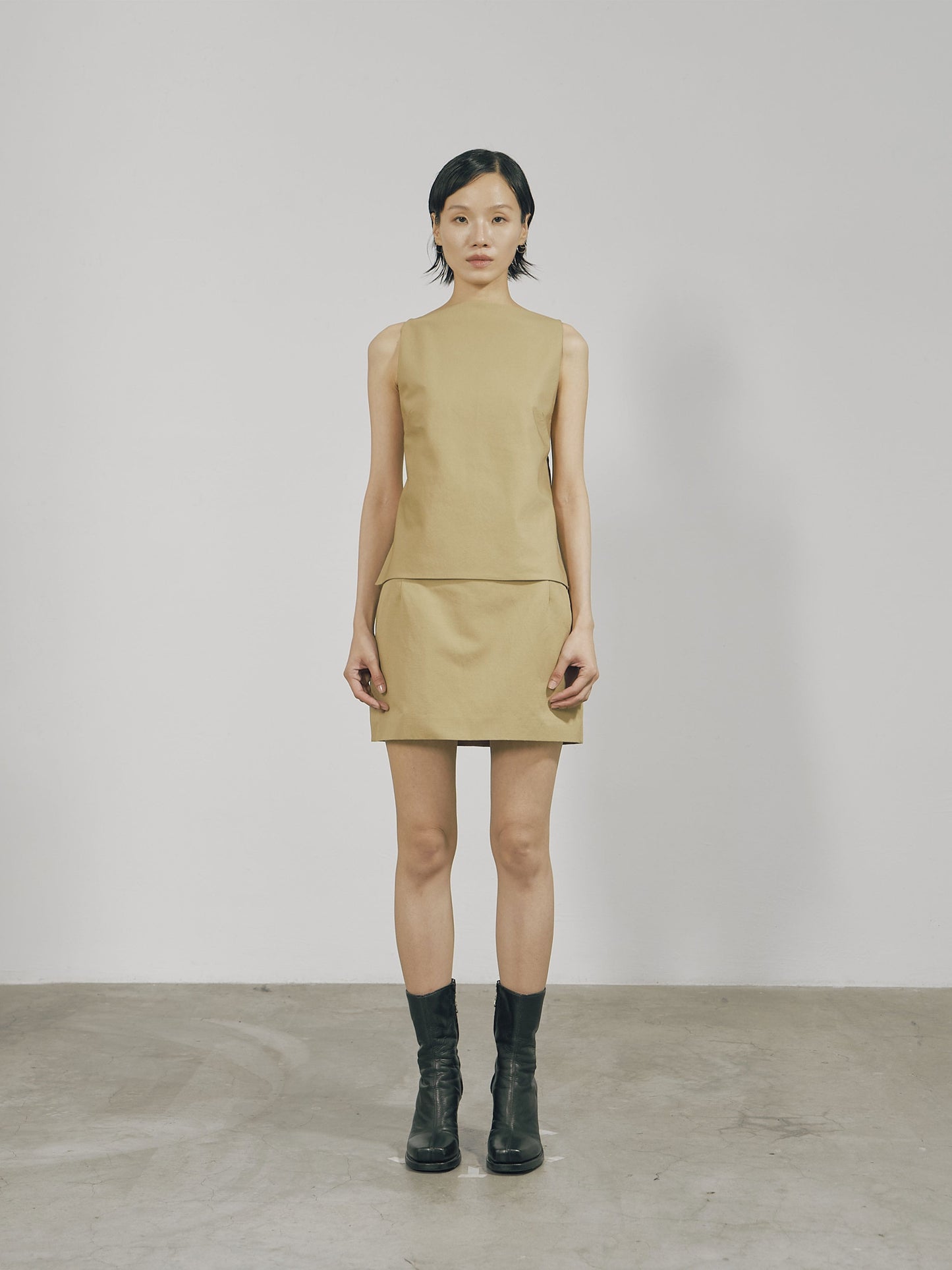 Khaki Cotton Twill Open-back Top-arc us arkus-APOC STORE