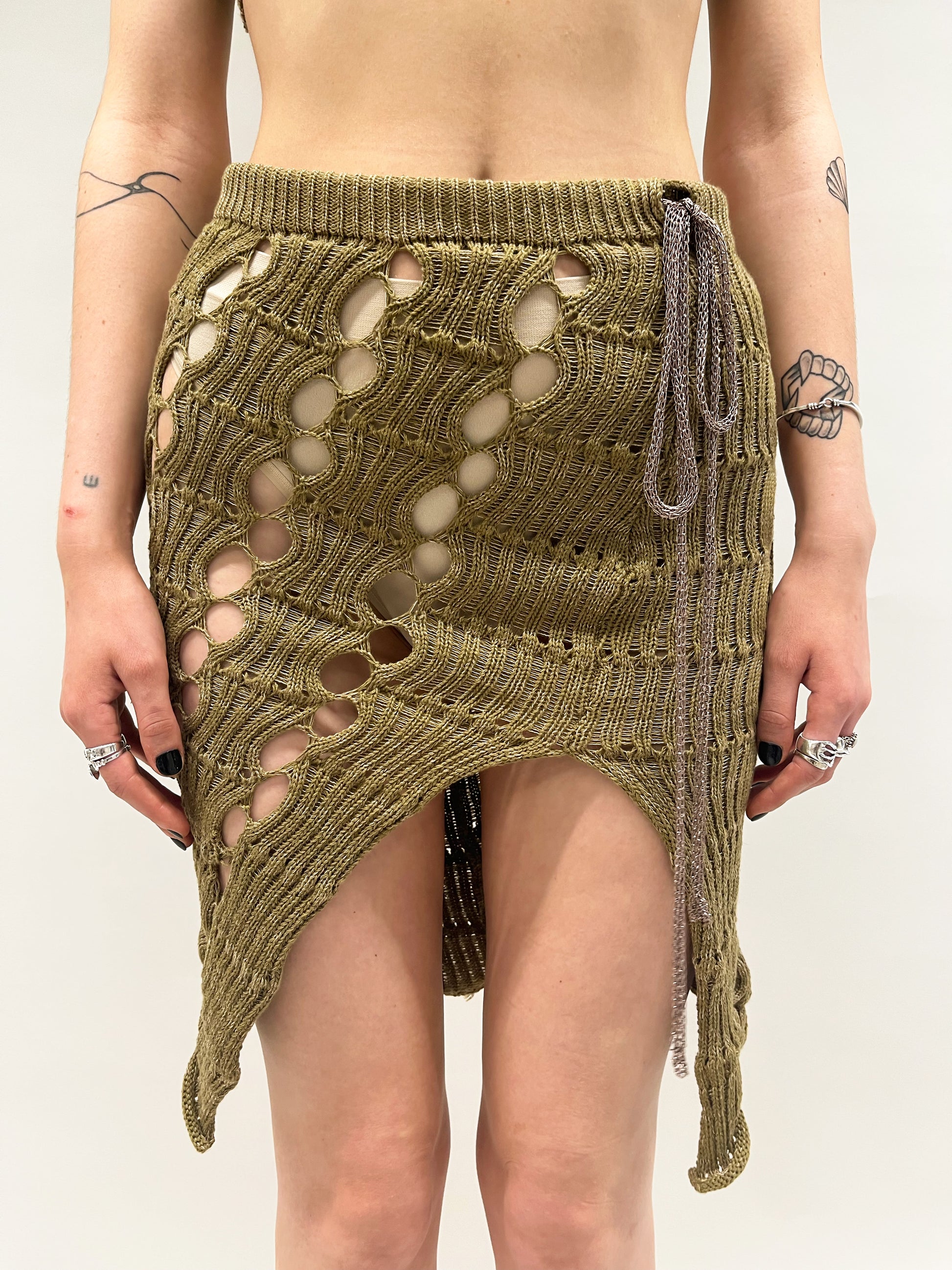 KHAKI MESH KNIT SKIRT-Sania Parvez-APOC STORE