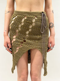 KHAKI MESH KNIT SKIRT-Sania Parvez-APOC STORE