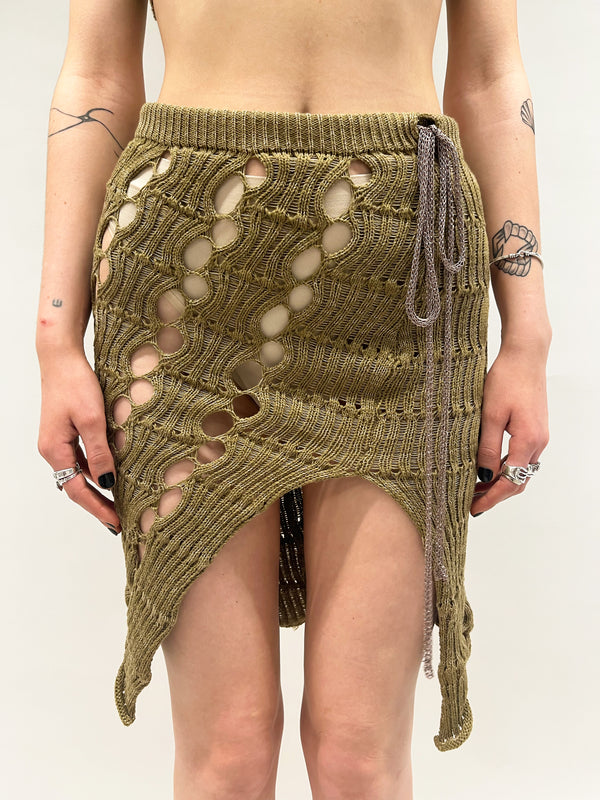 KHAKI MESH KNIT SKIRT-Sania Parvez-APOC STORE