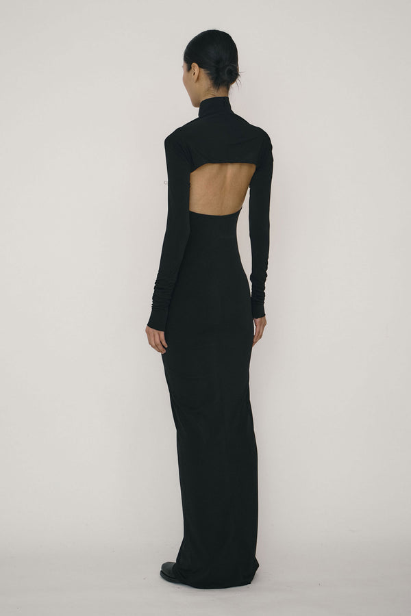 Black Skinny High Halterneck Maxi Dress-arc us arkus-APOC STORE