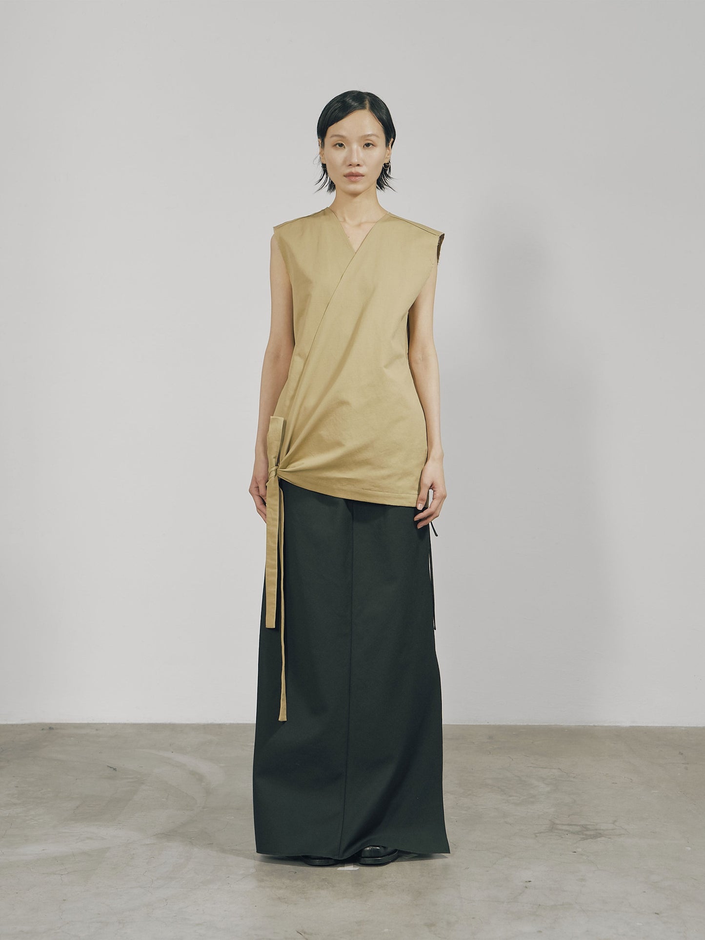 Khaki Cotton Wrap Sleeveless Top-arc us arkus-APOC STORE