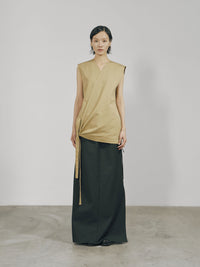 Khaki Cotton Wrap Sleeveless Top-arc us arkus-APOC STORE