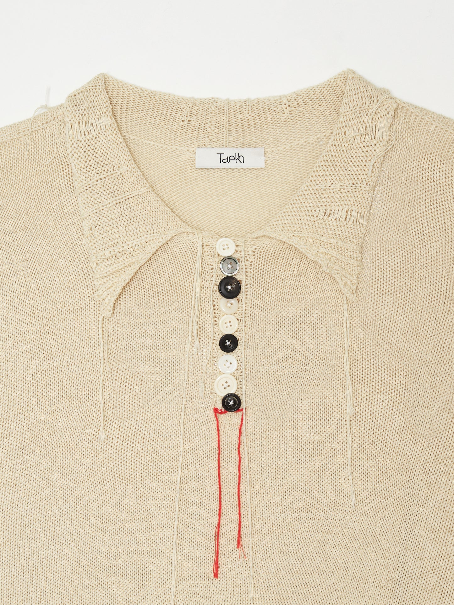 Hand Distressed collar knit001 - Ivory-Taekh-APOC STORE