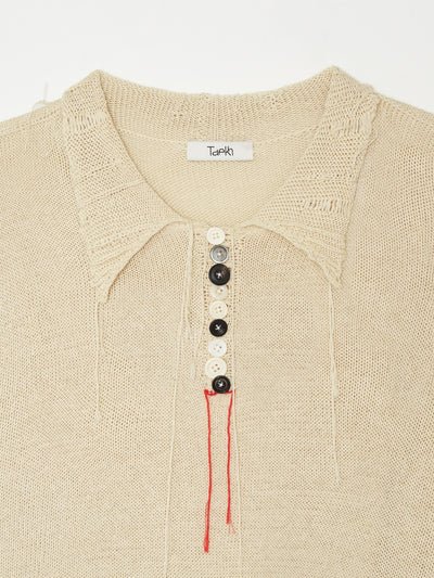 Hand Distressed collar knit001 - Ivory-Taekh-APOC STORE