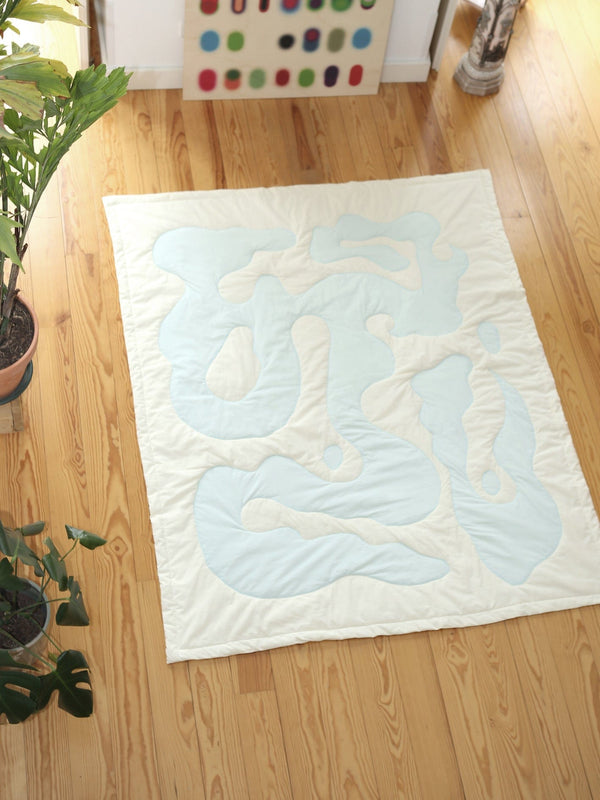 Quilted Blanket Beige Blue-Claire Duport-APOC STORE