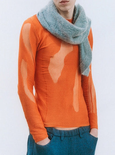 Orange Drop Stitch Knit Top-Khanh Brice Nguyen-APOC STORE