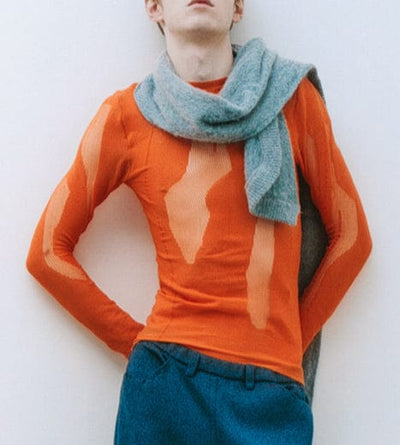 Orange Drop Stitch Knit Top-Khanh Brice Nguyen-APOC STORE