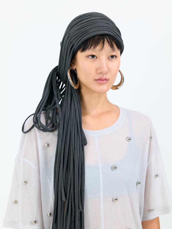 Fringe headscarf charcoal-Nibgnus-APOC STORE