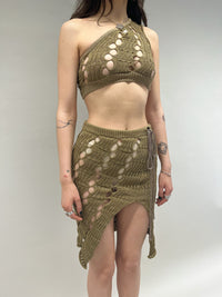 ASYMMETRIC KHAKI KNIT MESH TOP-Sania Parvez-APOC STORE