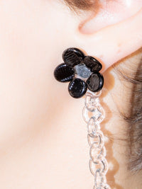 Flowered Chain Earrings Black-Clara Schweers-APOC STORE