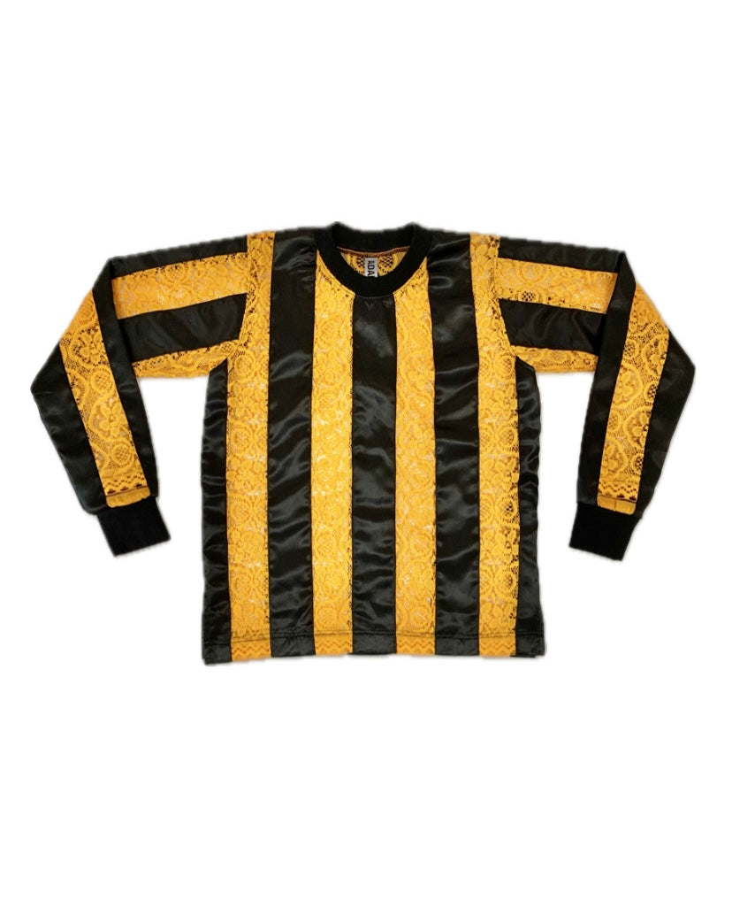 RIBBON STRIPE LACE FOOTY TOP BLACK/ORANGE-Adam Jones-APOC STORE