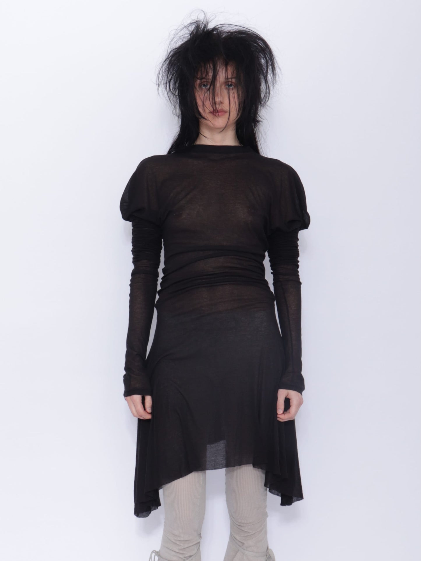 Dora Draped Long Sleeve Dress: Black