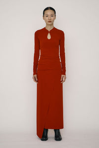 Red Skinny Long-Sleeve Mandarin Collar Top-arc us arkus-APOC STORE